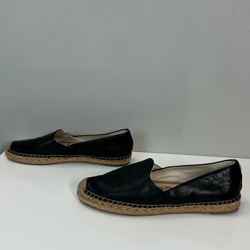 Sam Edelman Kesia Black Leather Espadrille Flats Size 10